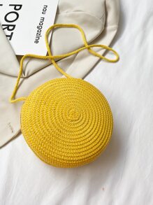 迷你極簡圓形草編包,完美適合夏天海灘旅行度假 - 黃色 - 查看 2
