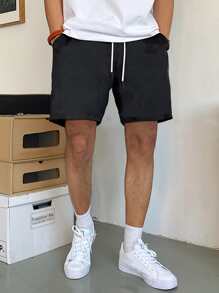 Manfinity Hypemode Men Slant Pockets Drawstring Waist Shorts - Black - View 1