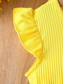 婴儿向日葵印花荷叶边袖连衣裙（无腰带） - 彩色 - 查看 4