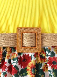 婴儿向日葵印花荷叶边袖连衣裙（无腰带） - 彩色 - 查看 5