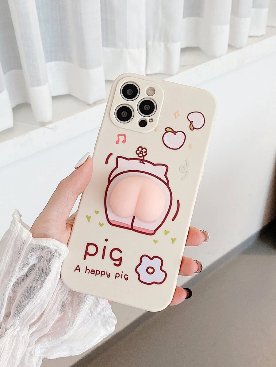 有趣的卡通豬紓壓指壓手機殼 - 彩色 - 查看 1