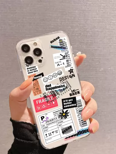 ラベル パターン クリア携帯ケース