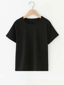 SHEIN Tween Girl 1 Áo Thời Trang Bướm Tím In Chữ Thời Trang Cổ Tròn Ngắn Tay Màu Đen - màu đen - Xem 2