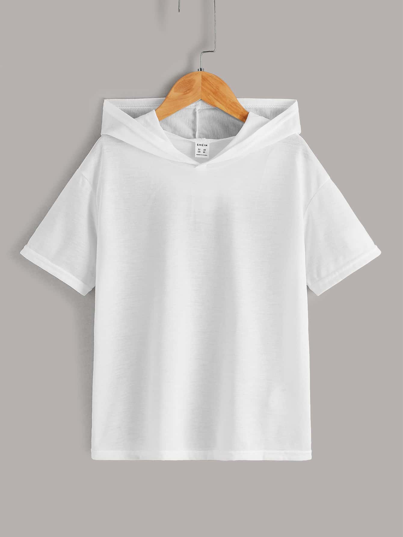 SHEIN Boys Solid Hooded Tee - White - View 1