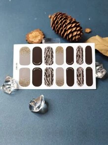 1sheet Glitter Nail Art Sticker & 1pc Nail File - Gold - View 2