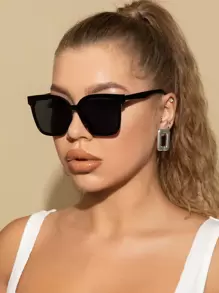 1pc Women's Square Big Frame Multi-Color Classic Travel Sunglasses, Bohemian Outdoor Sports Sun Protective Decoration, Suitable For Daily & Holiday Use Beach Accessories For Women Sun Glasses Sunglasses Shades Fashionable Shade Elegant Outfit Family Outings Travel Vacation Holiday For Summer Beach Vacation,Outdoor,Travel - Dark Grey - View 2