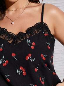 SHEIN Frenchy Áo hai dây Plus Size Tương phản ren Rau quả Giải trí - màu đen - Xem 5