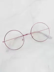 圆形金属框架透明镜片眼镜 - 轻巧可爱 - 粉色 - 查看 1