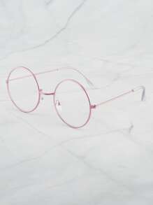 圆形金属框架透明镜片眼镜 - 轻巧可爱 - 粉色 - 查看 2