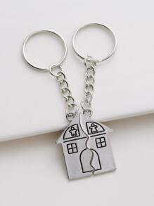 Street 2pcs/Set Creative House-Shaped Couple Keychain With 'let's Get Married' Text On It, Valentine's, Wedding Car Accessories Bag Charm School Cute Goth Y2k Halloween Accessories Teachers Day Christmas Gift Ideas Bag Lanyards With Id Holder Car Accessories Bag Charms - Silver - View 1