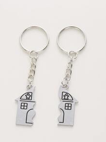 Street 2pcs/Set Creative House-Shaped Couple Keychain With 'let's Get Married' Text On It, Valentine's, Wedding Car Accessories Bag Charm School Cute Goth Y2k Halloween Accessories Teachers Day Christmas Gift Ideas Bag Lanyards With Id Holder Car Accessories Bag Charms - Silver - View 2