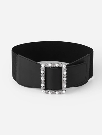 Elegant Faux Pearl & Rhinestone Decor Belt Halloween Summer, School Fall, Autumn, Halloween