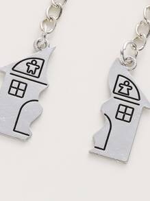 Street 2pcs/Set Creative House-Shaped Couple Keychain With 'let's Get Married' Text On It, Valentine's, Wedding Car Accessories Bag Charm School Cute Goth Y2k Halloween Accessories Teachers Day Christmas Gift Ideas Bag Lanyards With Id Holder Car Accessories Bag Charms - Silver - View 3