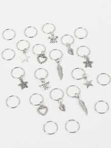 21 piezas Goma de pelo en espiral con estrella - Plateado - Ver 2