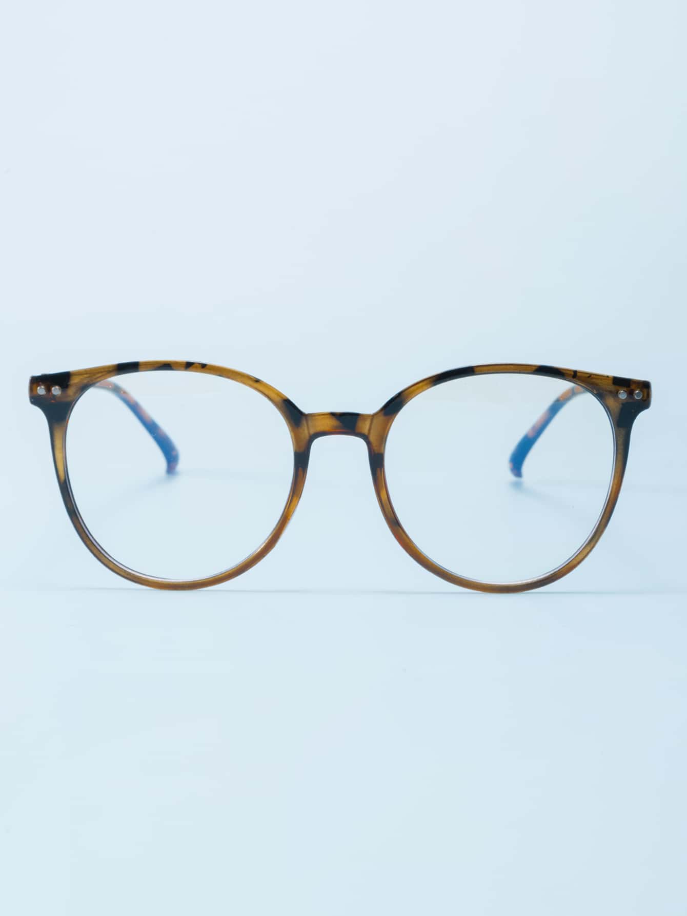 1 Pair Women PC Round Frame Decorative Fashionable Non-Prescription Glasses Suitable For Office Reading And Learning - Clear - View 1