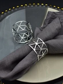 1pc Geometric Hollow Napkin Ring, Minimalist Iron Geometric Design Napkin Holder Ring For Dinner Table - Silver - View 1