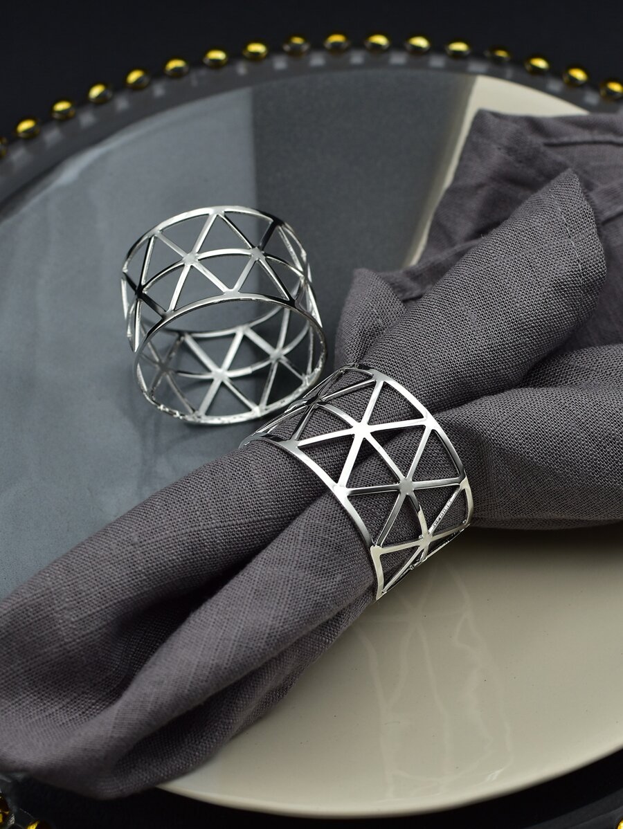 1pc Geometric Hollow Napkin Ring, Minimalist Iron Geometric Design Napkin Holder Ring For Dinner Table - Silver - View 1