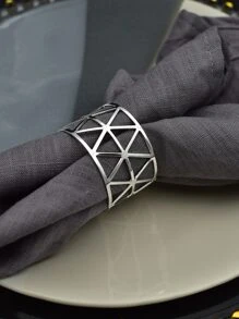 1pc Geometric Hollow Napkin Ring, Minimalist Iron Geometric Design Napkin Holder Ring For Dinner Table - Silver - View 4