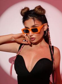 1pc Unisex Rectangular Small Frame Y2K Retro Street Fashion Fashion Glasses, Vacation - Orange - View 1