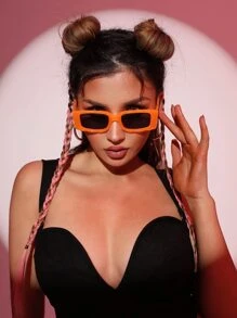 1pc Unisex Rectangular Small Frame Y2K Retro Street Fashion Fashion Glasses, Vacation - Orange - View 2