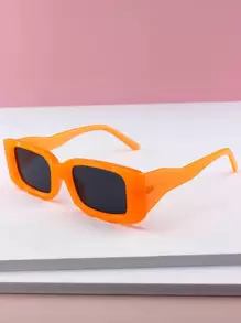 1pc Unisex Rectangular Small Frame Y2K Retro Street Fashion Fashion Glasses, Vacation - Orange - View 3