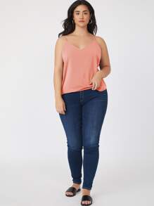 SHEIN BASICS Plus Size Camis Plain Casual - Coral Pink - View 5