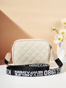 Waterproof,Lightweight,Business Casual Mini Metal & Tassel Decor Quilted Detail Square Bag For Teen Girls Women College Students,Rookies & White-collar Workers Perfect for Office,College,Work ,Business,Commute - Beige - View 3