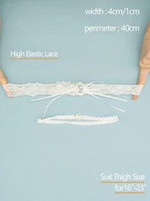 2pcs Rhinestone & Bow Decor Bridal Thigh Belt Garter Valentine's Day