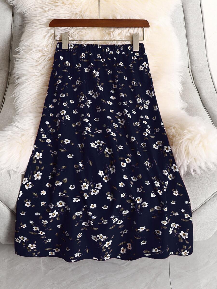 SHEIN Unity Váy Plus Size Hoa Tất cả trên in Boho - Màu xanh hải quân - Xem 1