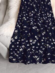 SHEIN Unity Váy Plus Size Hoa Tất cả trên in Boho - Màu xanh hải quân - Xem 5