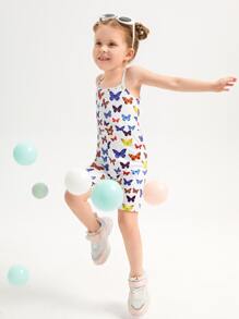 SHEIN 小女童蝴蝶圖案吊帶連體短褲 - 彩色 - 查看 3
