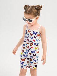 SHEIN 小女童蝴蝶圖案吊帶連體短褲 - 彩色 - 查看 4