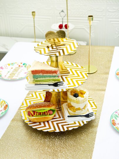 1pc 3-layer Chevron Pattern Dessert Tray