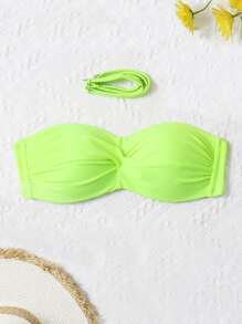 Detachable Strap Twist Bikini Top, For Summer Beach Vacation - Lime Green - View 1