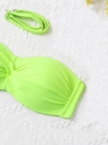 Detachable Strap Twist Bikini Top, For Summer Beach Vacation - Lime Green - View 3