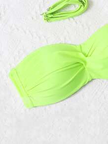 Detachable Strap Twist Bikini Top, For Summer Beach Vacation - Lime Green - View 4