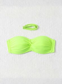 Detachable Strap Twist Bikini Top, For Summer Beach Vacation - Lime Green - View 5
