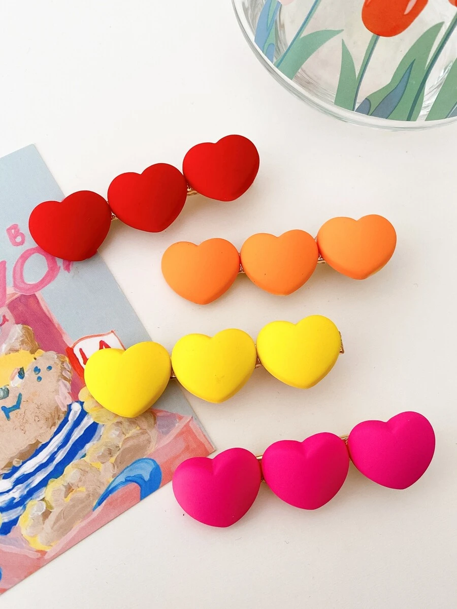 4pcs Heart Decor Hair Clip - Multicolor - View 1