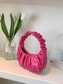 Bolso de mano mini plisado de unicolor en forma de nube para mujer - Rosa Fucsia - Ver 6