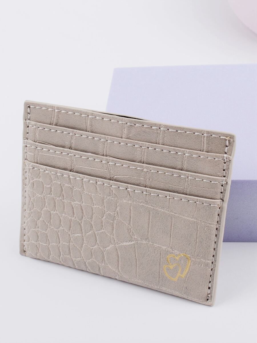Heart Print Crocodile Embossed Lightweight Portable Card ID Card White-Collar Workers For Female For Holiday For Anniversary For Birthday Gift Accessories Gift Card Holder Wallet Business Card Holder Credit Card Holder Women For Women Mini Wallet Card Wallet - Light Grey - View 1