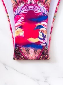 Allover Print Backless One Piece Swimsuit, For Summer Beach Vacation - Pink - View 6