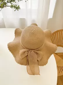 1pc Khaki Women's Vacation Beach Hat With Wavy Edge Boho - Khaki - View 2