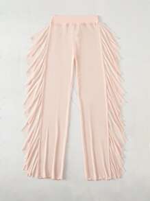 Mesh Ruffle Trim Sheer Cover Up Pants, For Summer Beach Vacation - Baby Pink - View 5