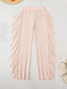 Mesh Ruffle Trim Sheer Cover Up Pants, For Summer Beach Vacation - Baby Pink - View 6