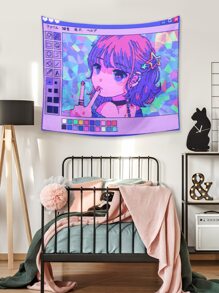 Yukinanami Anime Cartoon Girl Print Tapestry - Multicolor - View 2
