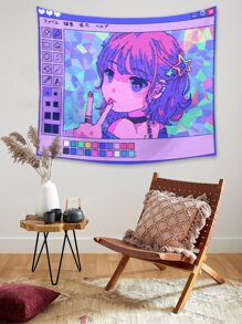 Yukinanami Anime Cartoon Girl Print Tapestry - Multicolor - View 7