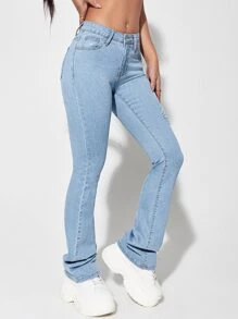 Jeans de pierna amplia unicolor desgarro - Lavado ligero - Ver 5