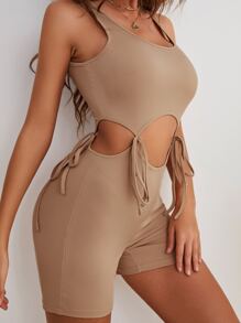 SHEIN Unity 打結螺紋針織無袖短上衣和騎行褲套裝 - 淺粉色 - 查看 5