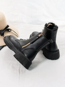 Metal Decor Combat Boots - Black - View 2