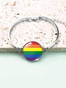 LGBT Rainbow Striped Round Decor Bracelet - Multicolor - View 2